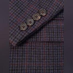 48R Men’s Ralph Lauren Blue WOOL Houndstooth Red Check Blazer Jacket Sportcoat